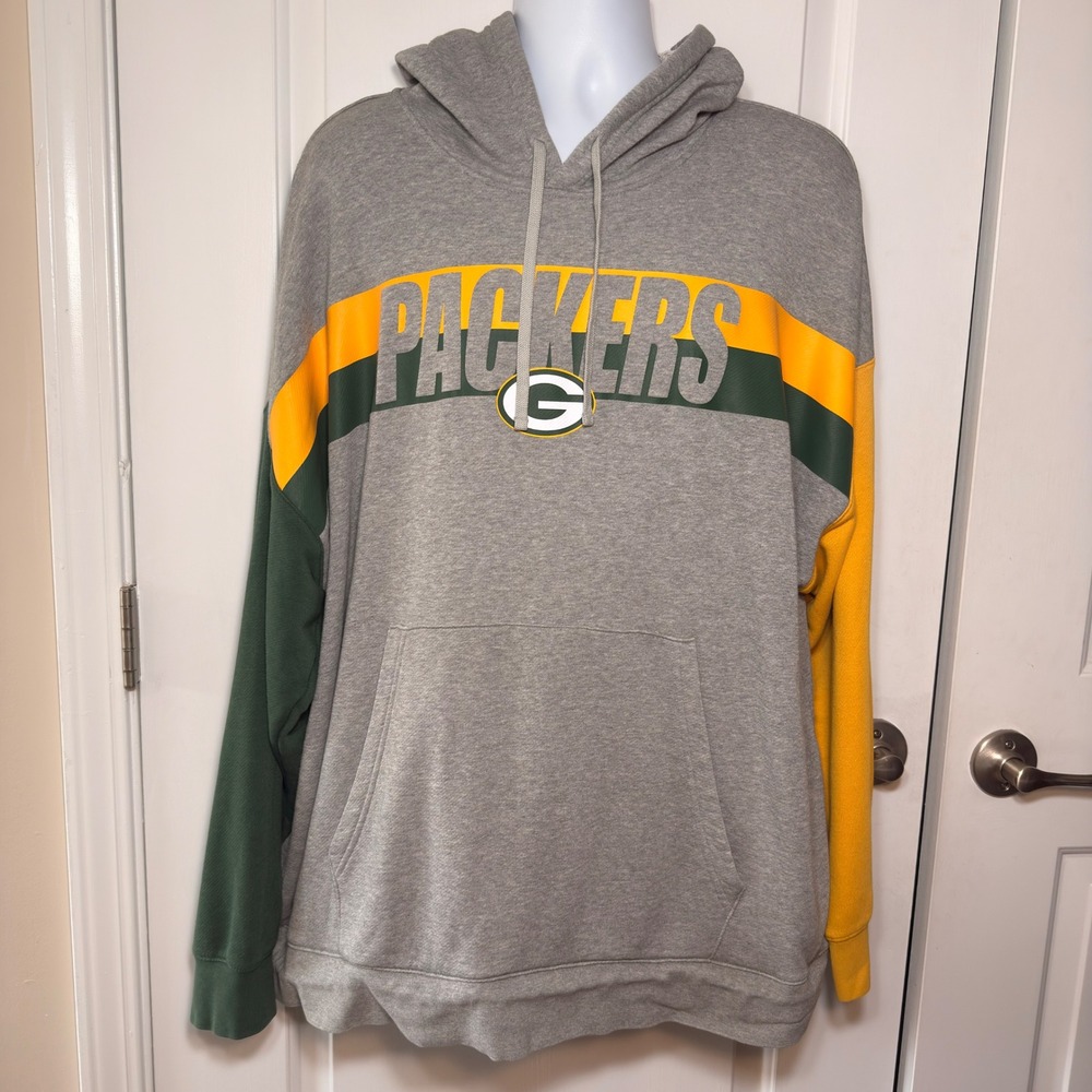 Nike NFL Green Bay Packers Hoodie Colorblock Gray Green Gold Sweatshirt 3XL